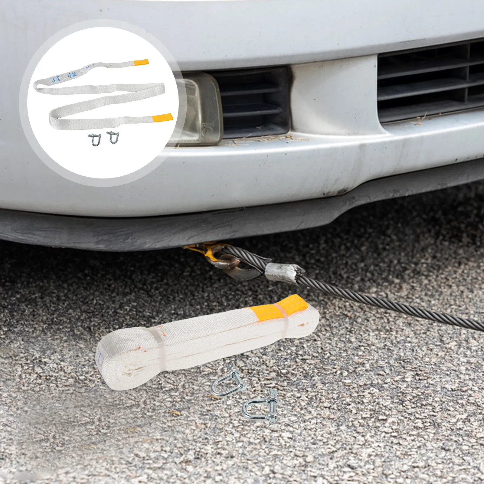 Heavy Duty Tow Rope 3 Ton 4 Meter Automotive Towing Rope Quick Install Metal Hooks Car Trailer Tie Downs Emergency Recovery Tow