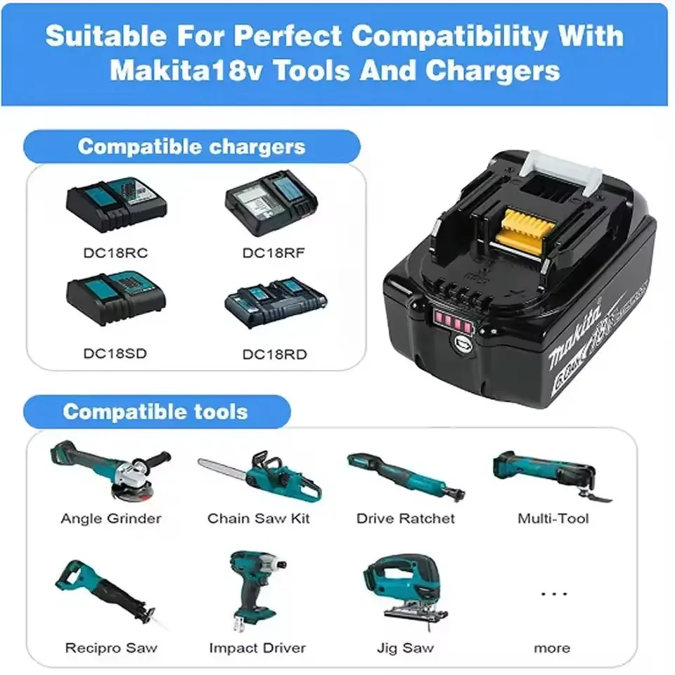 

Original Makita 18V 6.0Ah Lithium-Ion Battery, Fast Charging, Compatible with Makita 18V Power Tools,High power