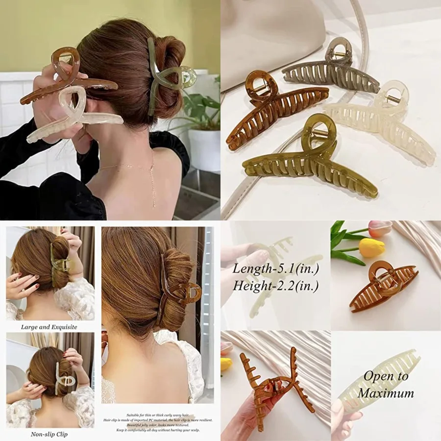 

Big Hair Claw - Hair Accessories for Women and Girls with Long, Thick Hair - Large 5.1 Jelly Clips, 4 Pcs, Mother's Day Gifts