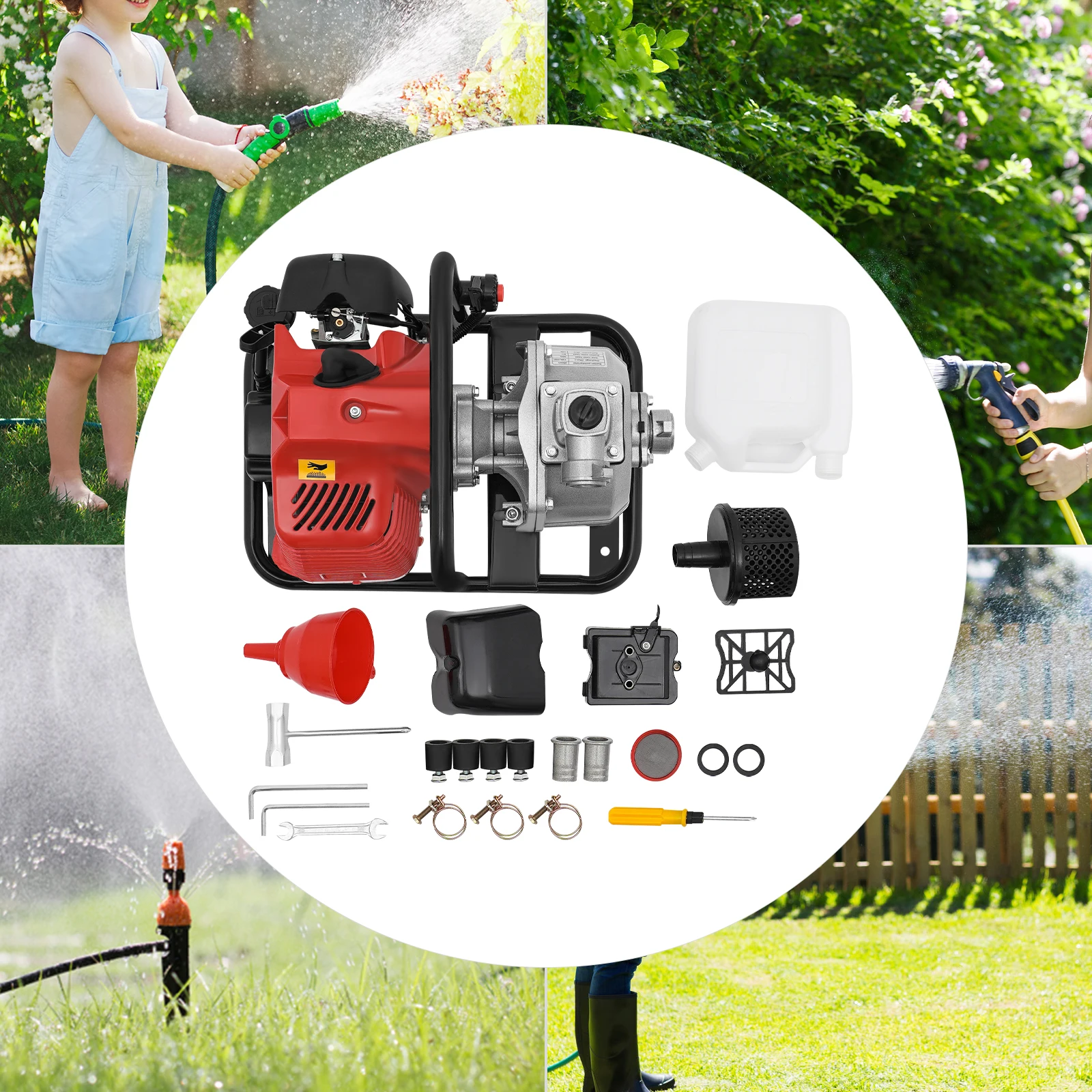 مضخة مياه محرك البنزين 8500 دورة في الدقيقة 1.25KW مضخة مياه المحرك ثنائية الأشواط 43CC مضخة نقل المياه