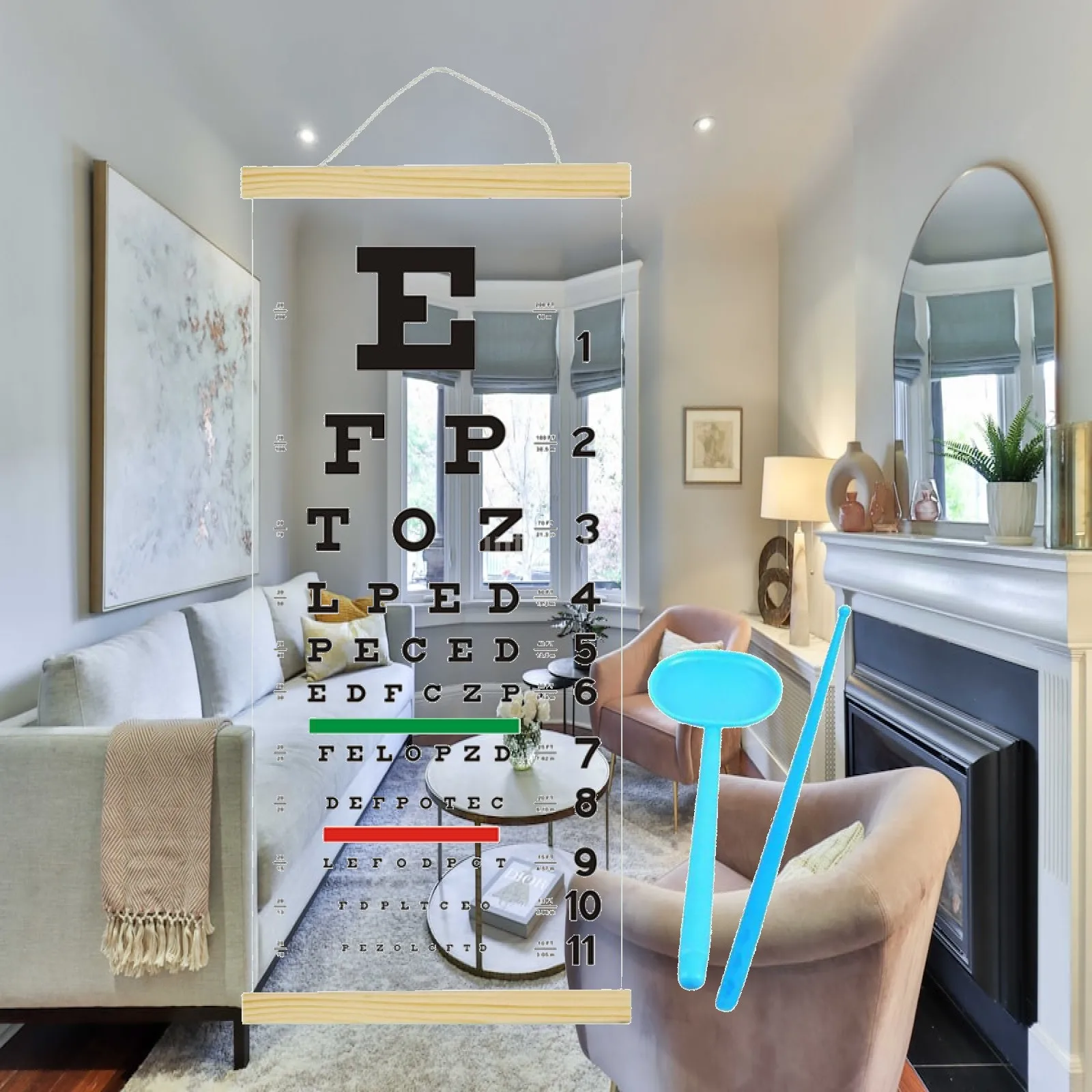 Eye Chart Eye Test Wall Chart with Hand Pointer with Occluder for Exam Home School