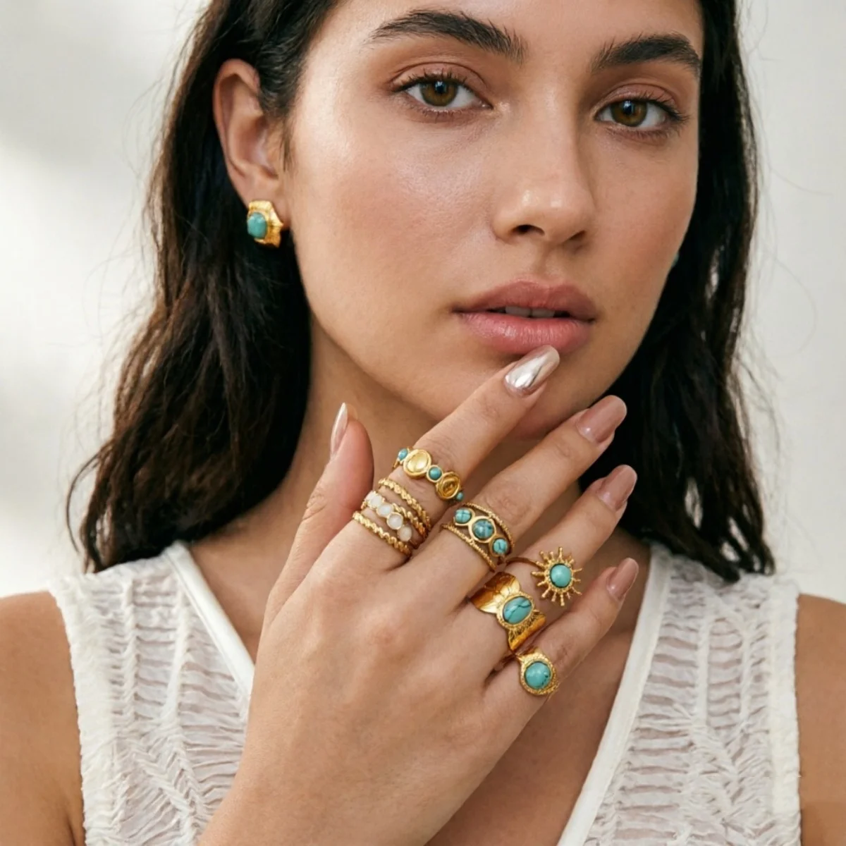 Edelstahl Blau Naturstein Geometrische Fingerringe für Damen und Herren Französischer Vintage Sonnenblumen-Blatt Runder Ovaler Ring Schmuck – Detail 15