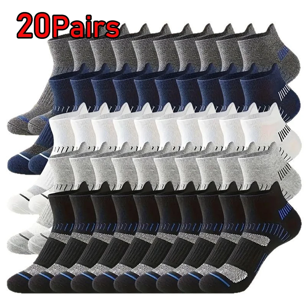 

5/20 Pairs Men's Ankle Socks Cotton Sweat Absorbing Breathable Comfortable Athletic Running Sport Socks Casual Soft Short Socks