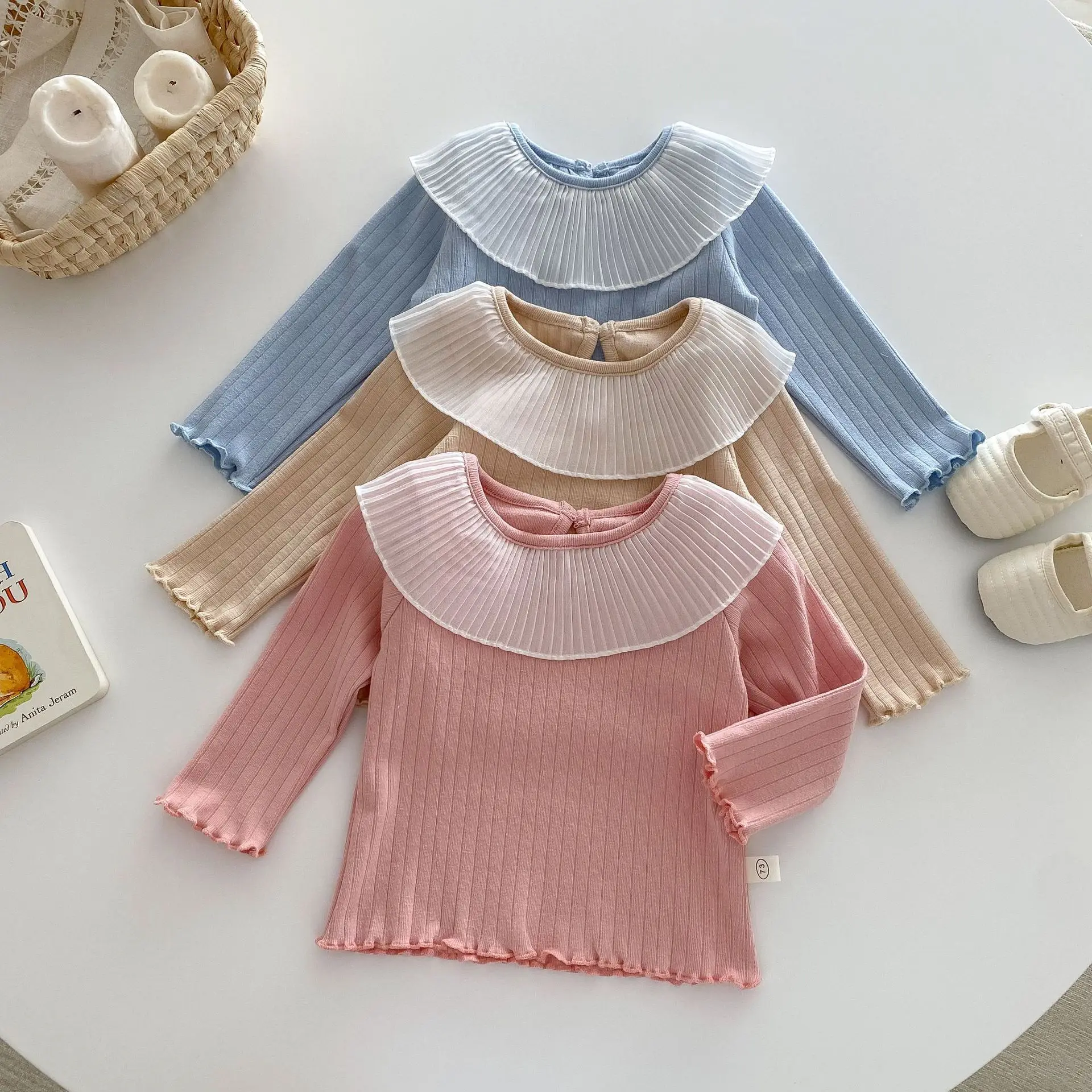 

Girls Solid Bottoming Shirt 0-5 Years Old Autumn Korean Children's Clothing Baby Cute Ribbed T-shirt Children's Autumn Clothing