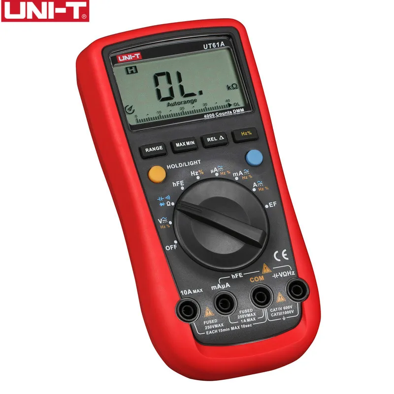 

UNI-T UT61A Modern DMM Digital Multimeters Transistor NCN Tester Meter Volt Ohm Frq CD Backlight Data Hold Ammeter Tester