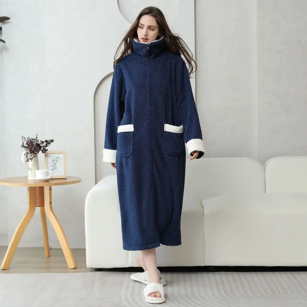 Winter Robes Velvet Couple\'S Home Clothes Zipper Nightdress Tv Blanket Pajamas Soft Warm Pajamas Indoor Outside Wear Bathrobe