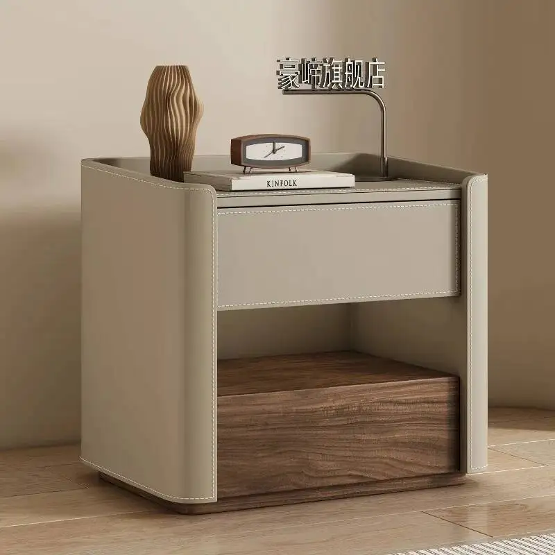 منضدة منجدة مع رف خشبي وتفاصيل خياطة أثاث تخزين حديث وأنيق لديكور غرفة النوم #2