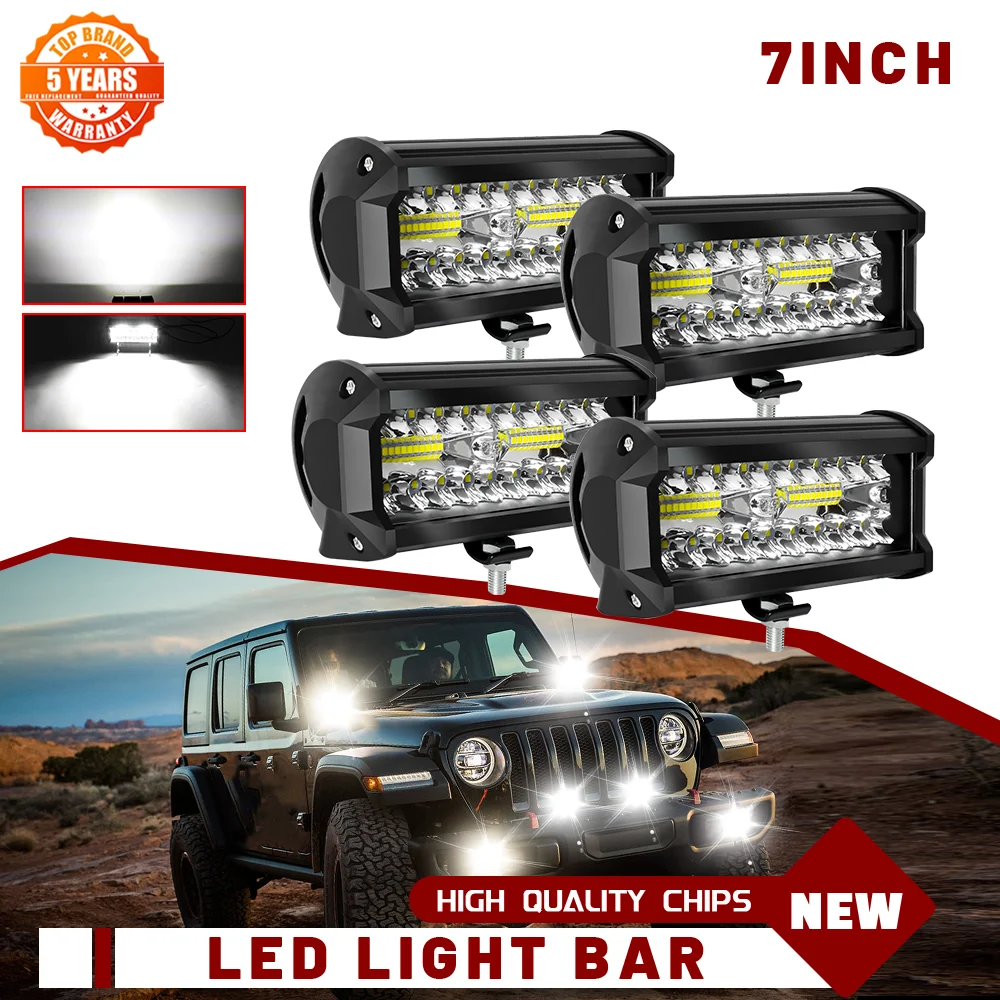 UNISHINE 60W Barra luminosa a LED 7 pollici 4 pollici Offroad Spot Flood Combo Barra luminosa a LED Luce da lavoro per camion SUV 4WD Fari a LED 12-24V