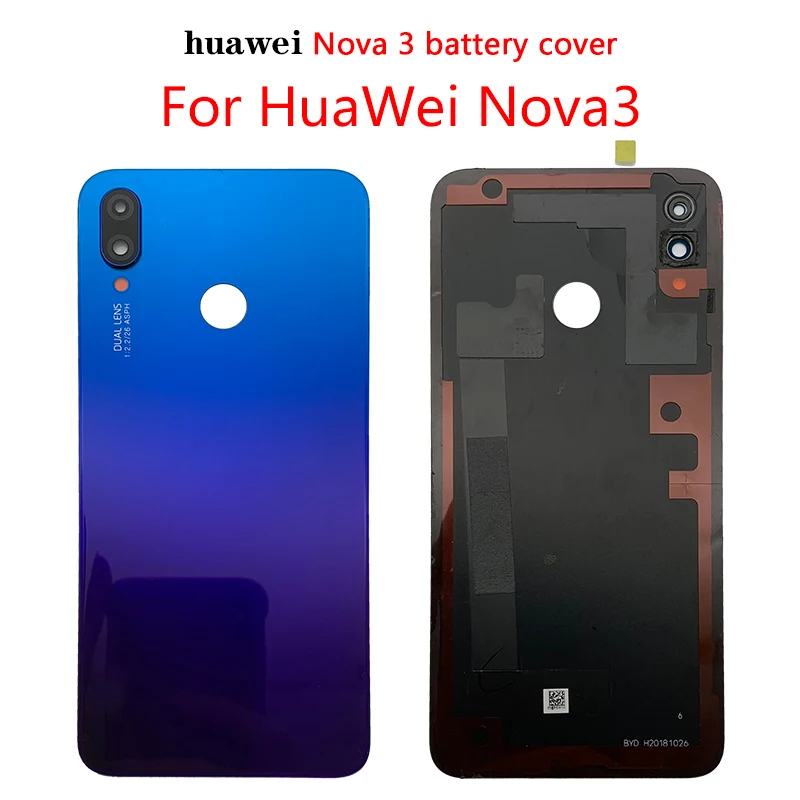 For Huawei Nova 3 Battery Cover  Glass Nova 3 Back Panel Rear Door Housing Case For Huawei Nova 3 Battery Cover