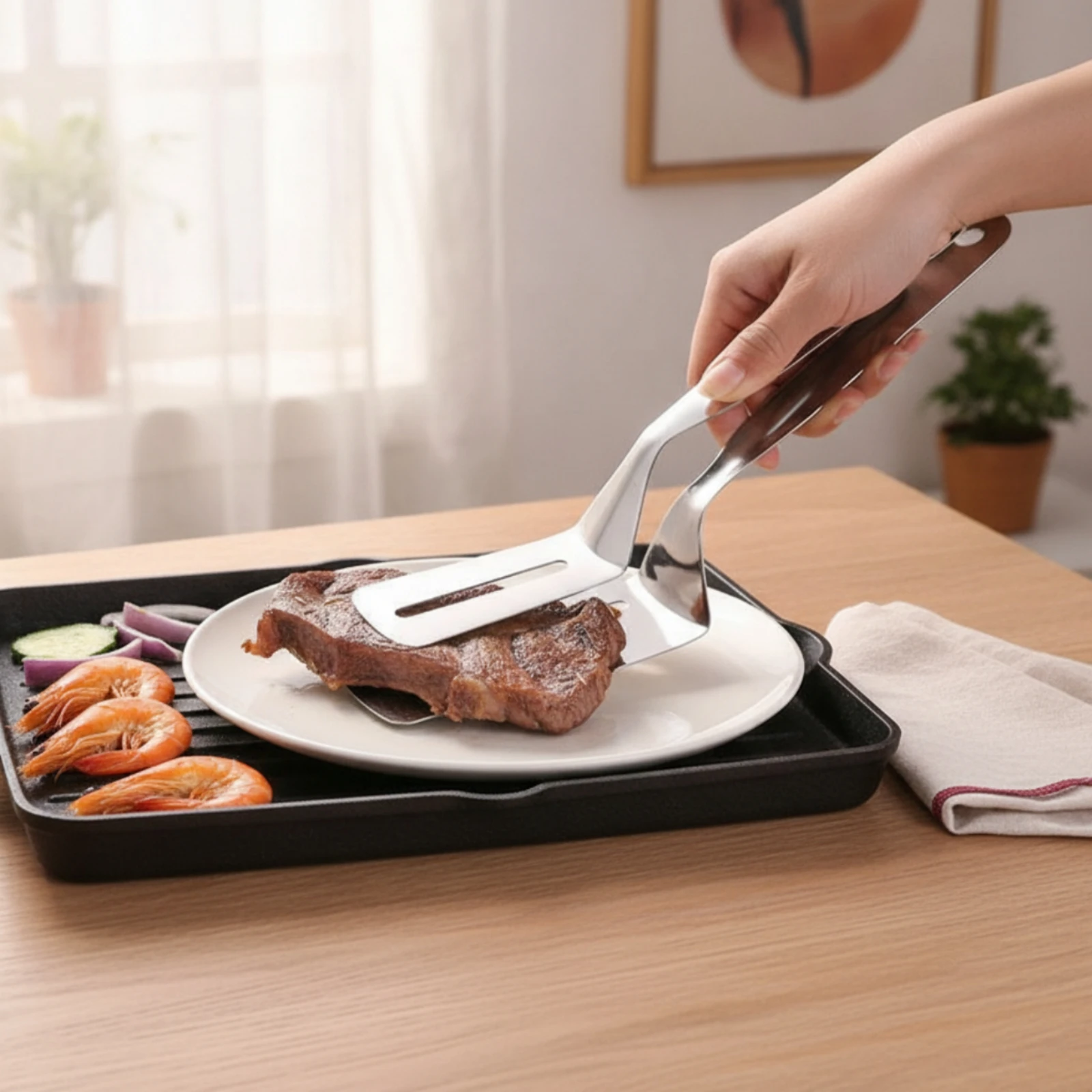 Pinza and Turner Stainless Steel Pinzas Espátula Pinzas Para Cocinar Acero Inoxidable Volteador De Alimentos Slotted