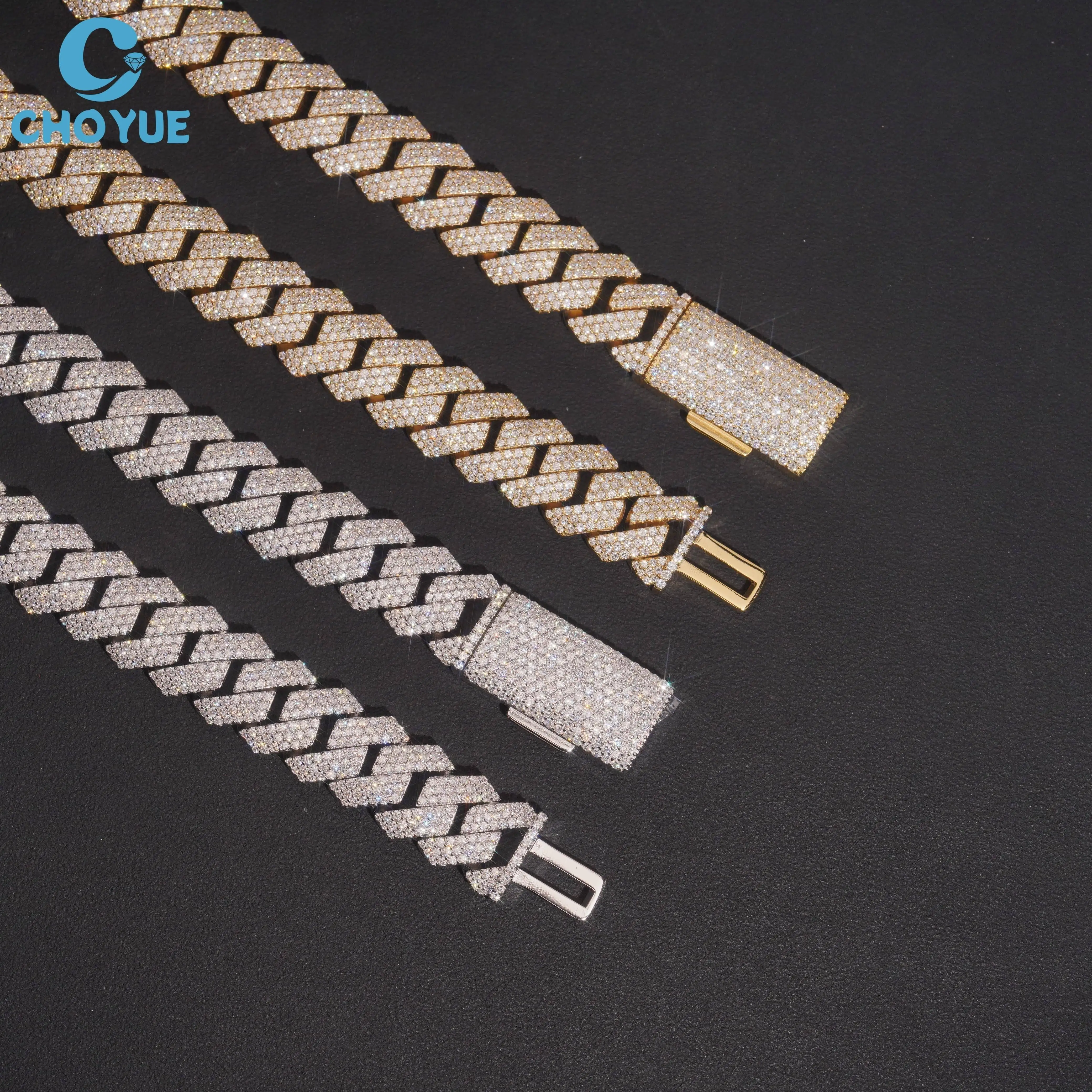 Luxury 925 Sterling Silver Moissanite Men's 18K Gold Plated Moissanite Cuban Chain Necklace Full Pave Link Hiphop Style 16MM Jew