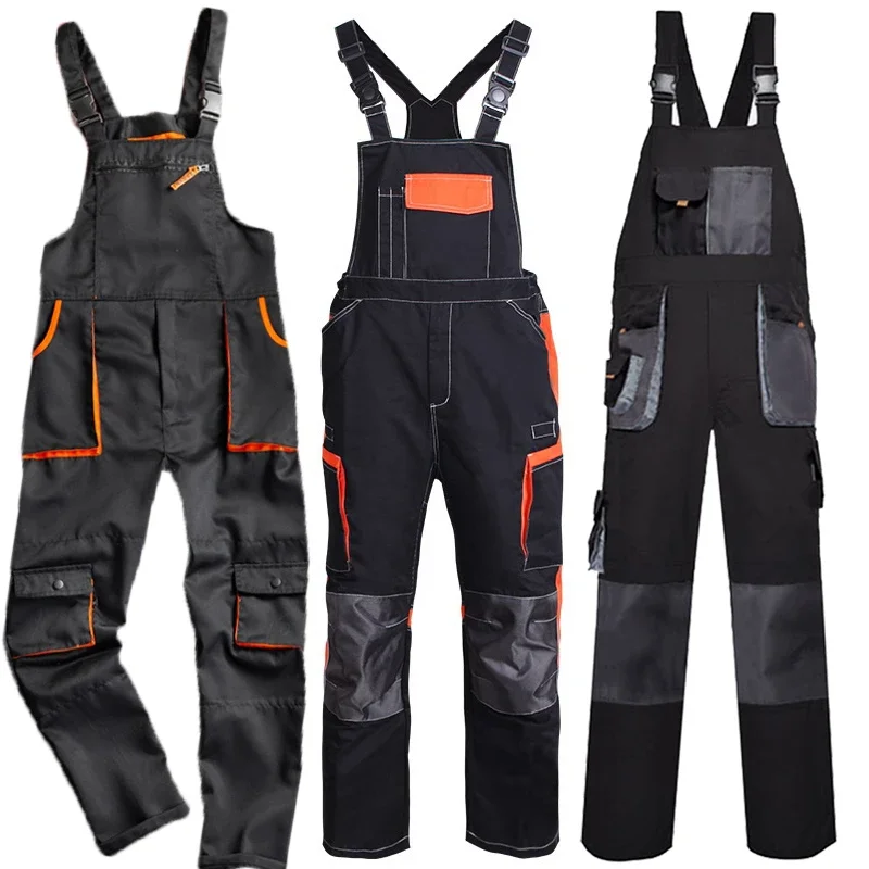 

JK-005Bib Overall Casual Worker Clothing Plus Size Sleeveless Bib Pants Protective Coverall Strap Jumpsuits Fly Pockets Uniforms