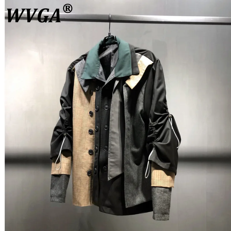 

Куртка WVGA, весенне-осенняя новая мужская куртка Tide, тяжелые цвета, контрастная строчка, трехмерные поддельные пальто из трех предметов, нерегулярные пальто Ins W11230