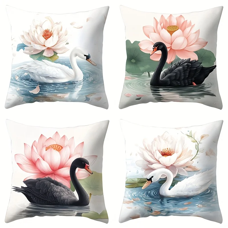 Graceful swans and lotus flowers Single-sided printing Short plush Suitable living rooms bedrooms sofas (excluding pillow cores)
