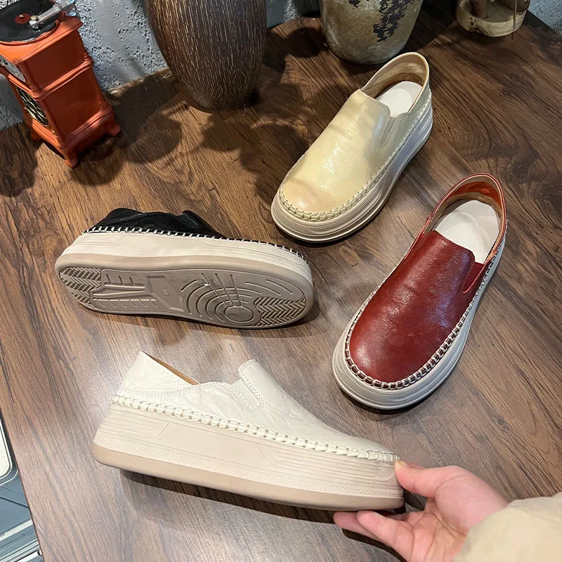 

Женские лоферы на платформе, весенняя новинка, модные слипоны, удобная обувь на низком каблуке