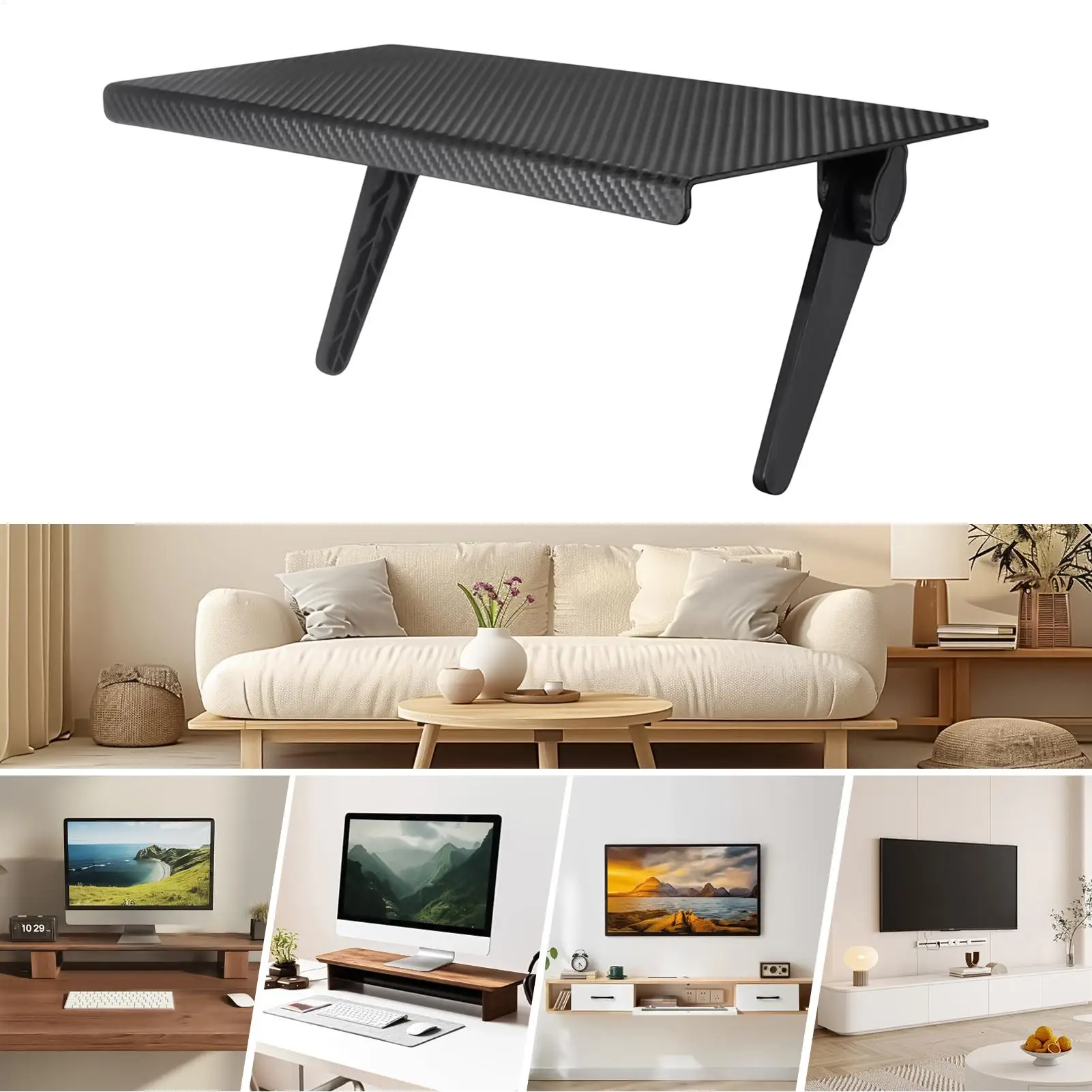 TV Shelf Top 13in Computer Monitor Shelf Adjustable Monitor Display For Laptop Electronics Media Console Box Soundbar Router