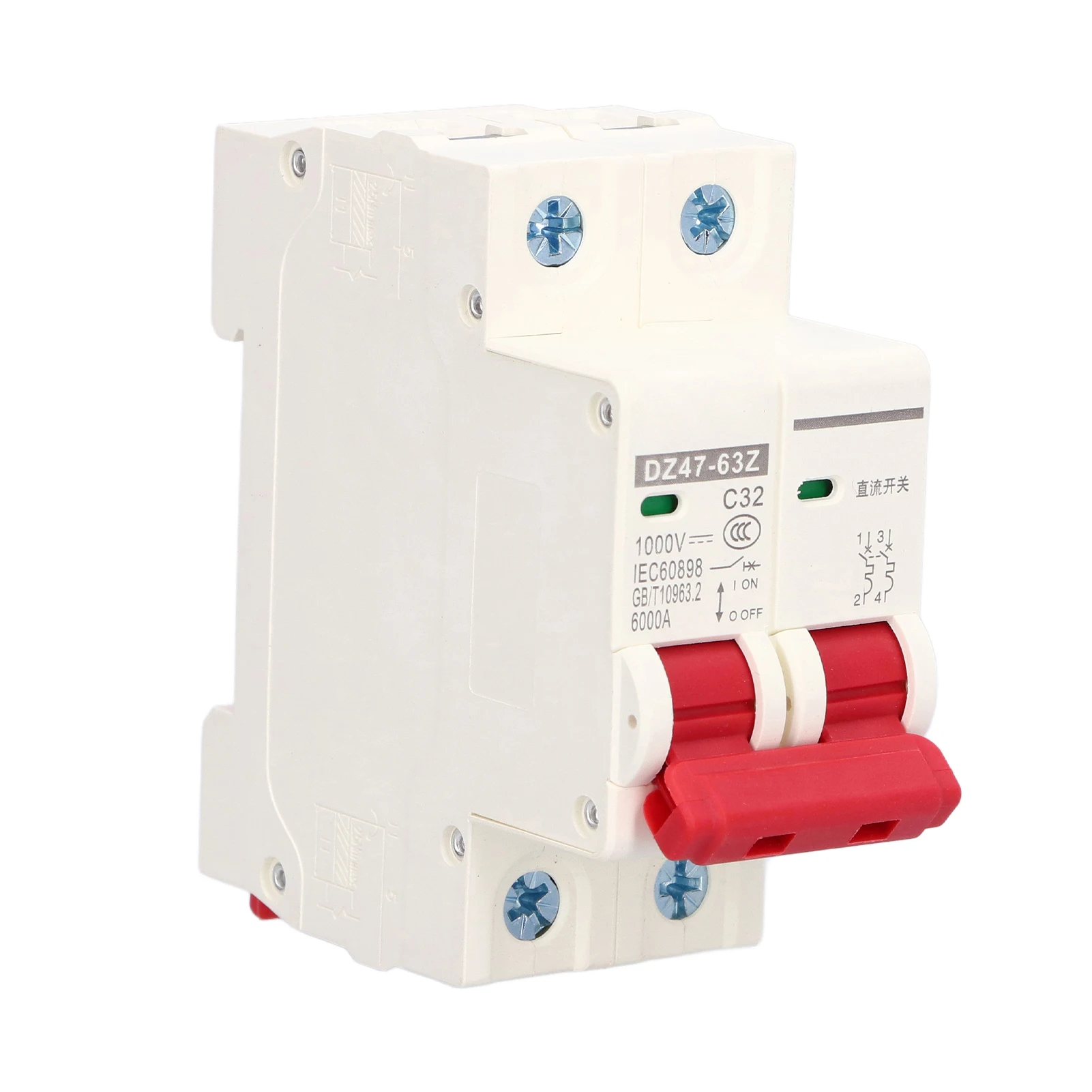 DC Miniature Circuit Breaker 2P Solar PV System Isolator DIN Rail Mount 1000V 16A/20A/32A/40A/50A DZ47-63Z DC Disconnect Switch