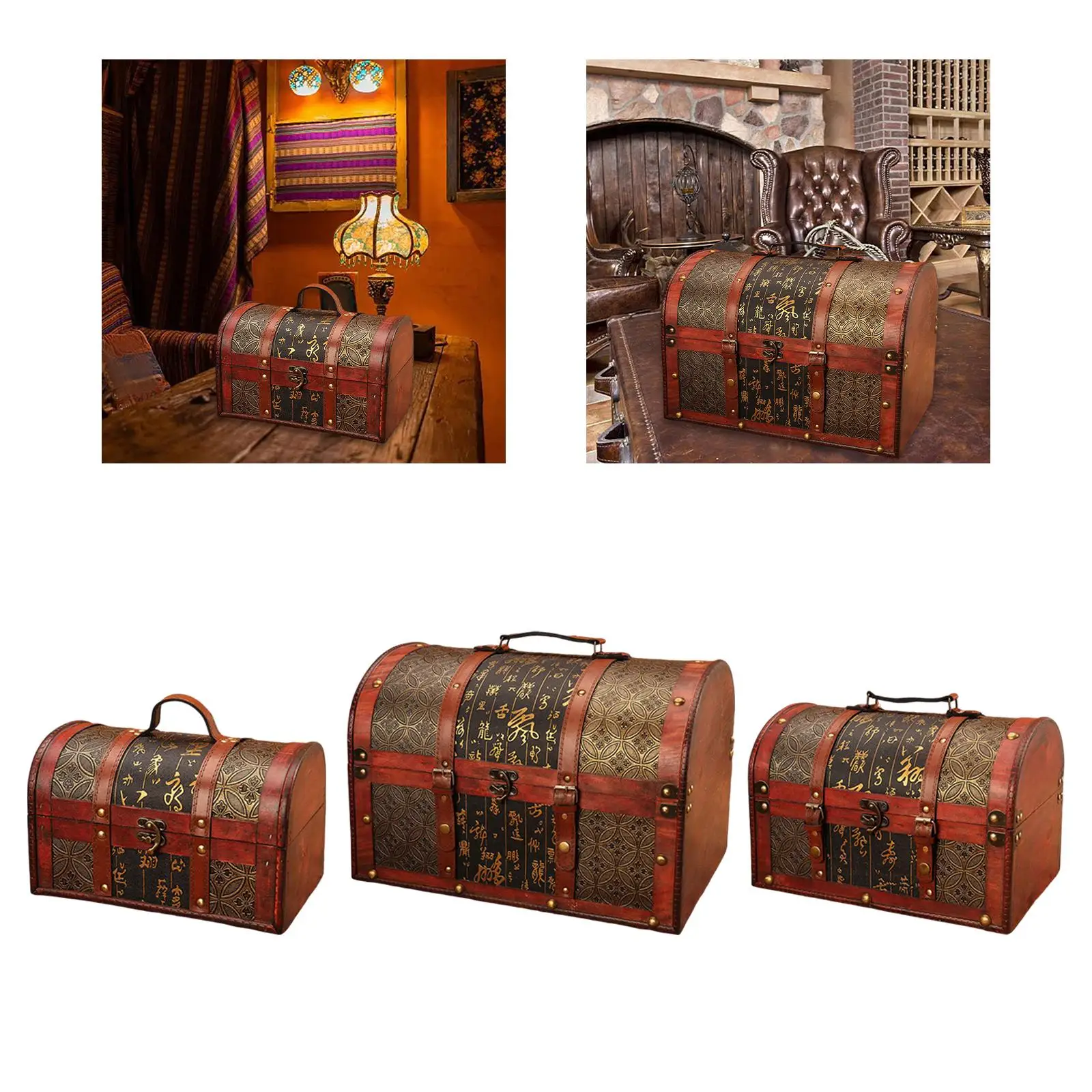 Retro Wood Suitcase Storage Chest Decorative Box for Home Studio Theme Bar Old World Charm