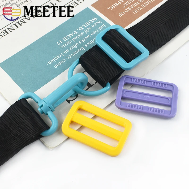 20Pcs Meetee 32/38mm Plastic Tri-Glide Ring Buckles Bag Strap Slider Clasp Webbing Belt Adjuster Hook Dog Collar DIY Accessories