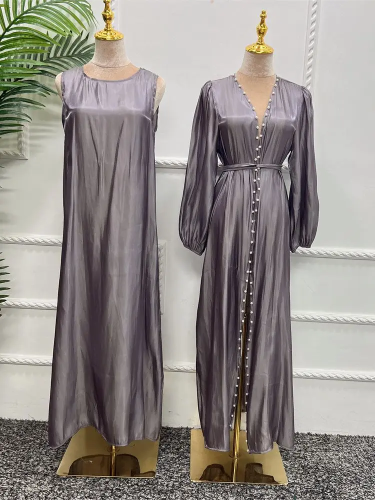 Ramadan Eid Djellaba Suits Abaya Dubai Two pieces Muslim Sets Dress Abaya Dubai Turkey Muslim Islam Abayas With Belt WY1336