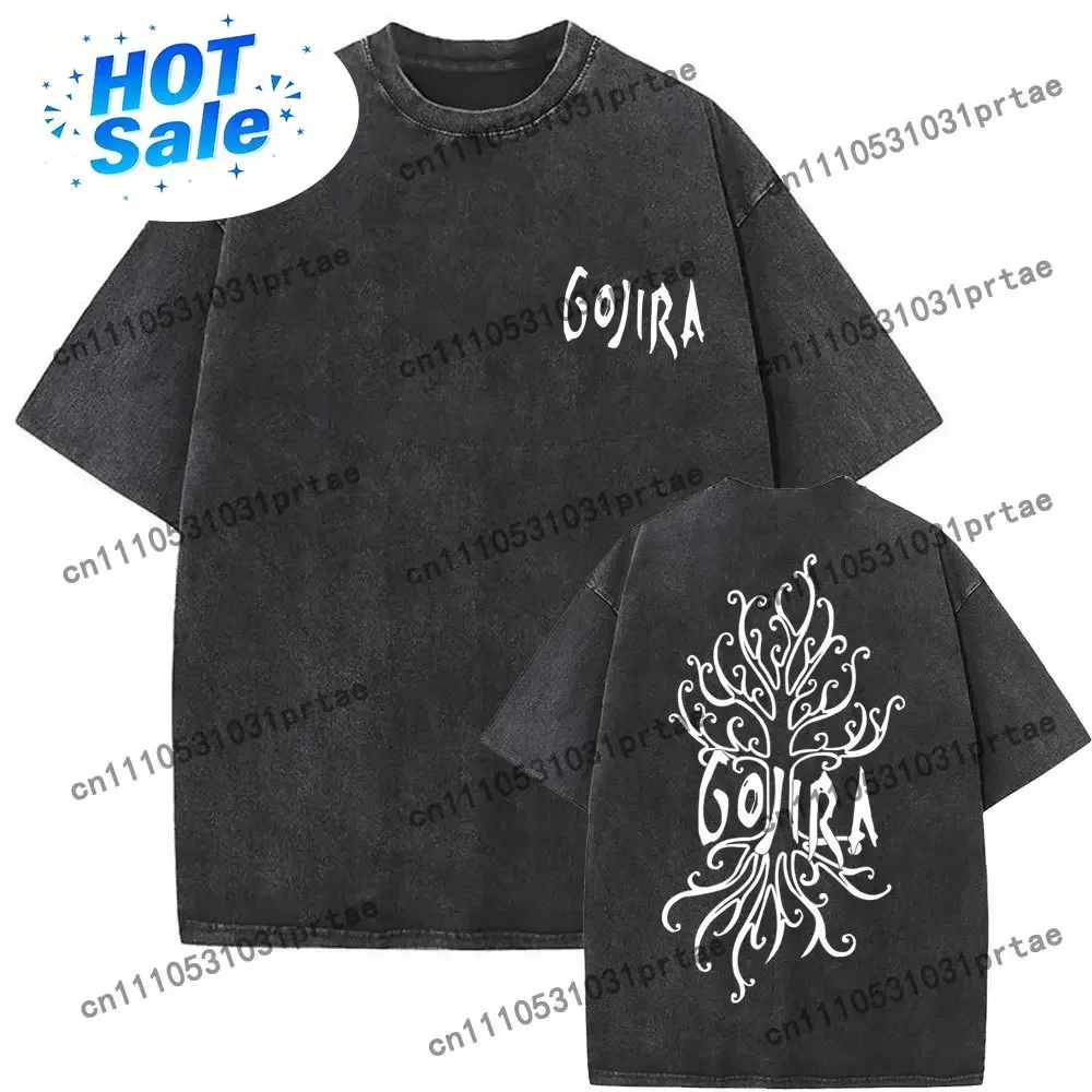 Washed Vintage French Metal Rock Band Gojira The Link Graphic T-shirt Men Women Retro Oversized Tshirt Short Sleeve Streetwear