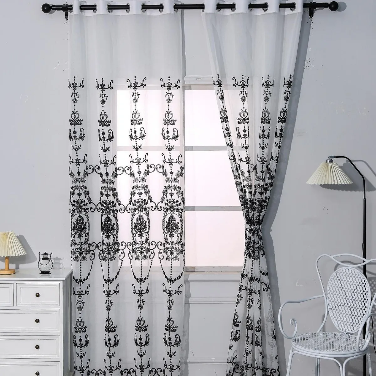 

Curtain White Floral Embroidery Sheer Window Curtains Classic Style for Living Room Bedroom 2 Drapes Grommet Top 100 Inches