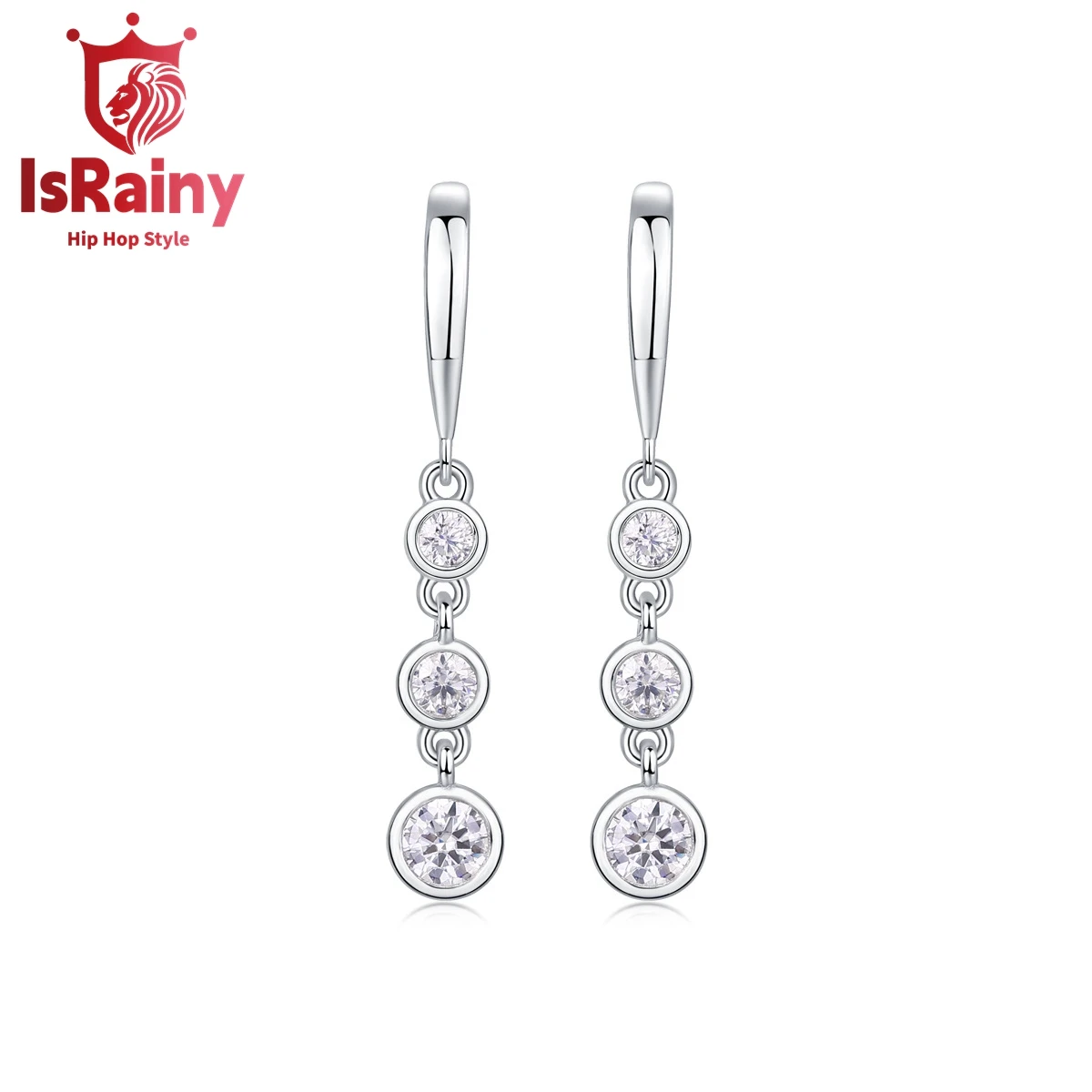 

IsRainy Hip Hop Rock 925 Sterling Silver GRA Moissanite Diamond Wedding Engagement Ear Drop Earrings Fine Jewelry for Women Men