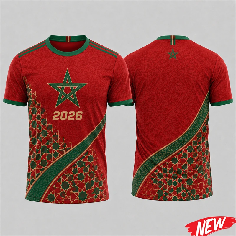 2026 Morocco Football T Shirt Men 3d Printed Vintage Ethnic Geometric Pattern Short Sleeve Tops Summer Daily Soccer Tee Shirts