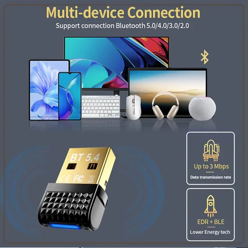 Betrouwbaar-USB Bluetooth 5.4 Adapter Zender Ontvanger EDR + BLE BT5.4 Audio-ontvanger Draadloze USB Dongle Adapter Voor PC Laptop, U