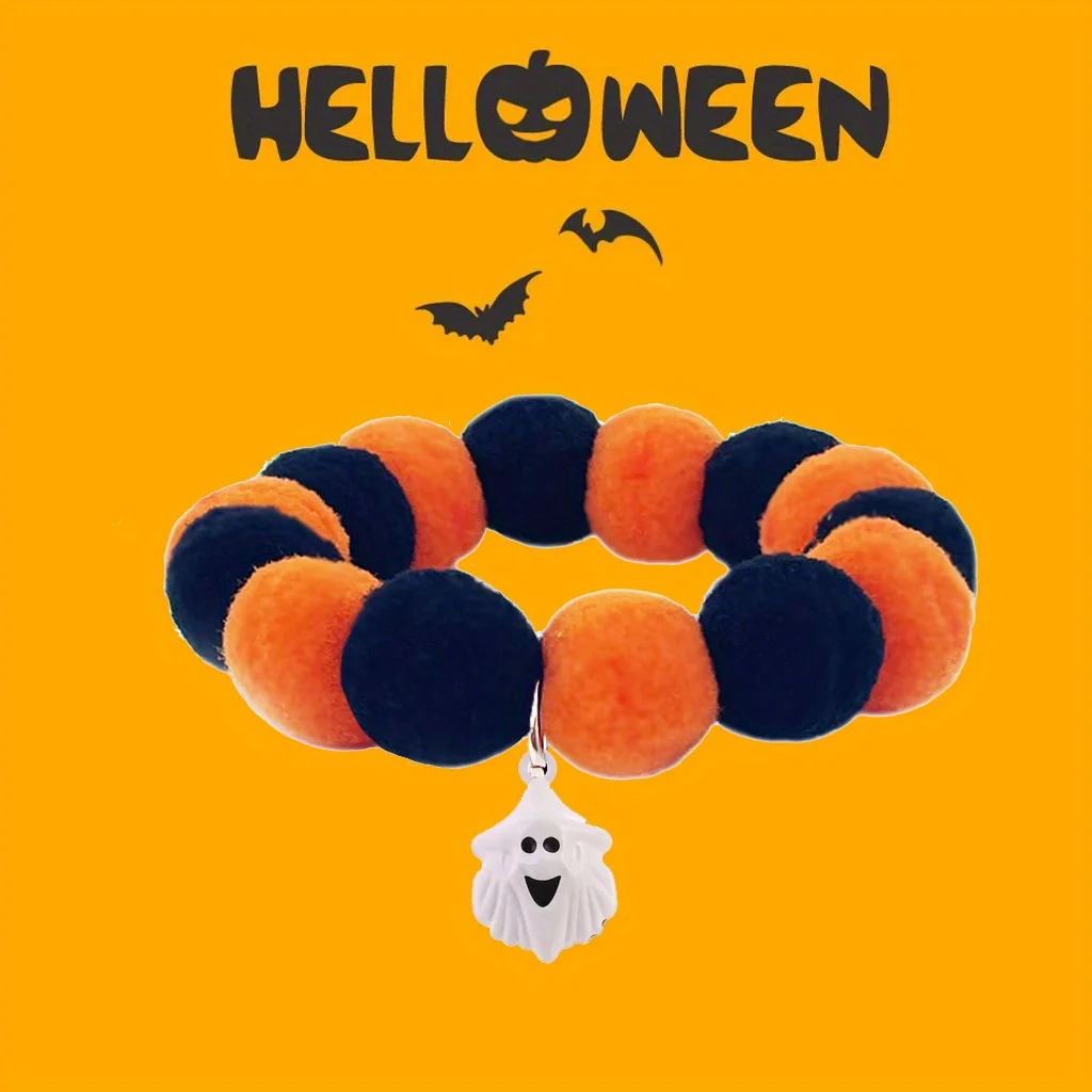 Halloween-Haustierhalsband 3-teiliges Set, Elastisch Verstellbar mit Glocke, Sicherheitsverschluss für Katze und Hund, Niedliches Gruselkostüm für Leckerli-Party – Detail 2