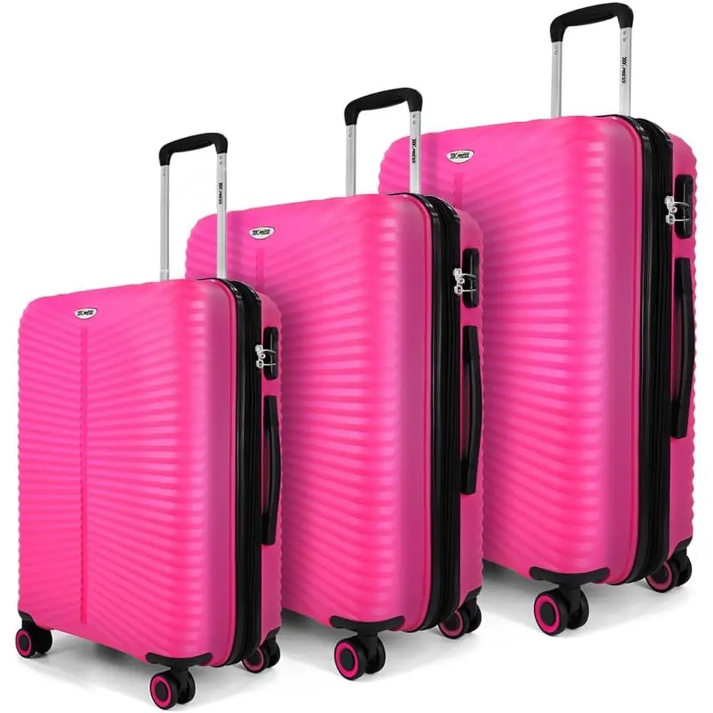 

3-Piece Luggage Set: 20/24/28 Inch with Combination Lock, Large Spinner Wheels, Unisex, Pink