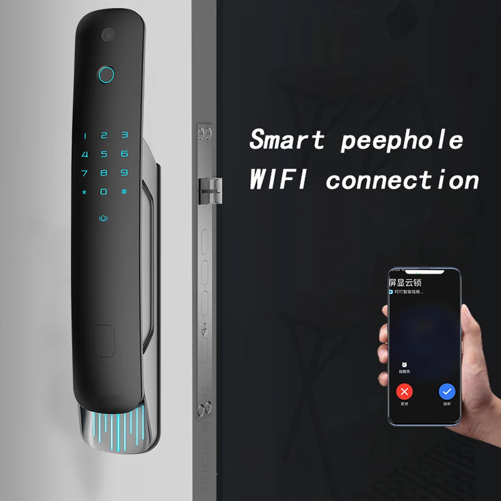 Electronic Smart Peephole Door Lock With Biometric Fingerprint / Smart Card / Password / Key Unlock/ USB Emergency Charge