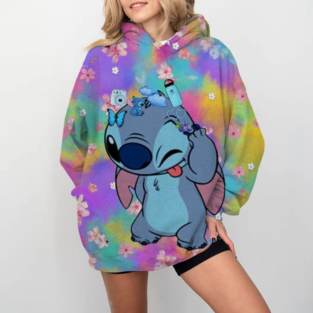 Adorável moletom feminino disney stitch lazer streetwear moletom y2k jovem mulher roupas senhoras moda de alta qualidade S-3XL