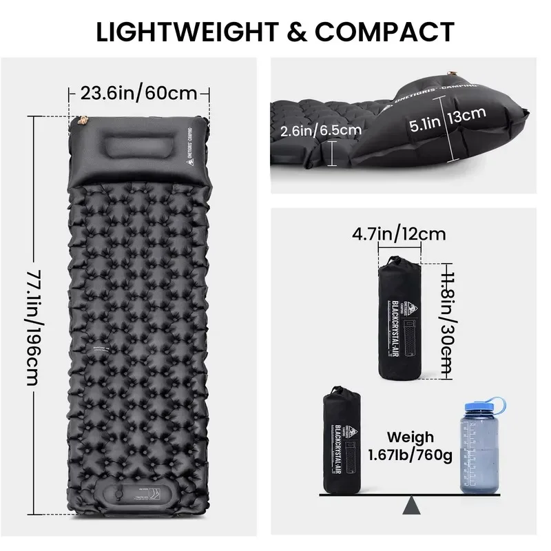 Onetigris Inflatable Air Mattress Camping Sleeping Pad Outdoor Ultralight Tourist Mattress Glamping Mat for Hiking Built-in