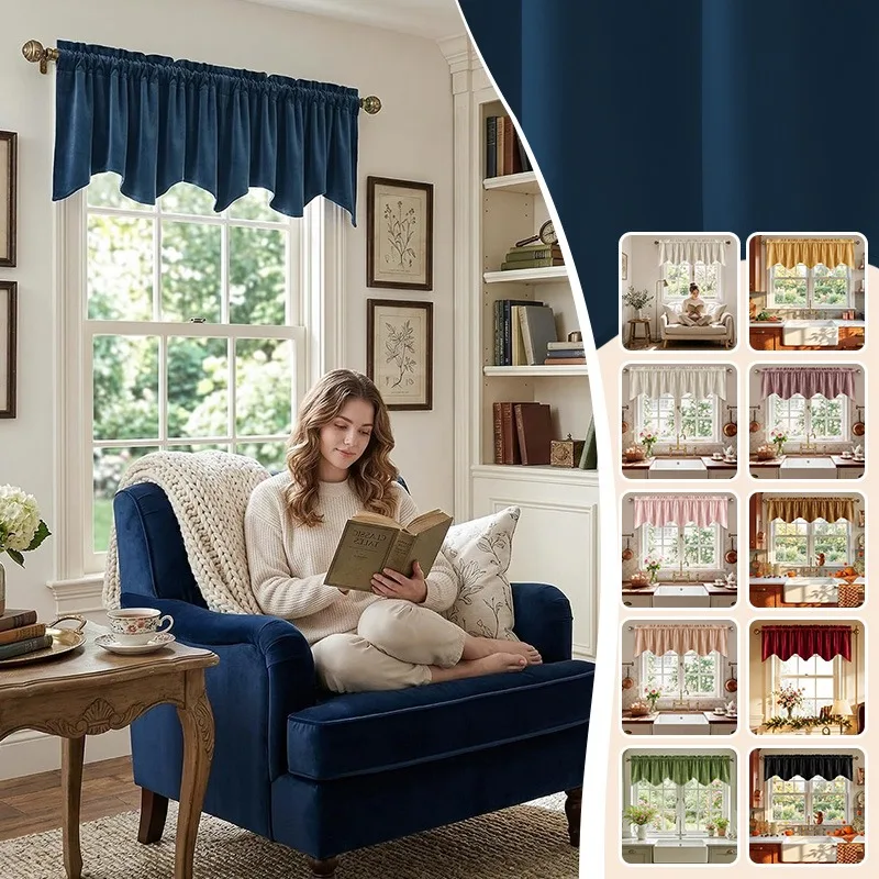 Solid Color Blackout Velvet Curtain Valance Blocks Light Enhances Privacy Small Curtains for Kitchen Bathroom Bedroom Decor