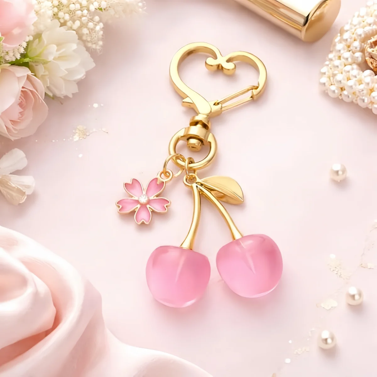 15 Pieces /5sets- Pink Cherry Blossom Keychain Pendant, Birthday Wedding Bride Gift, Thanksgiving Gender Reveal Party
