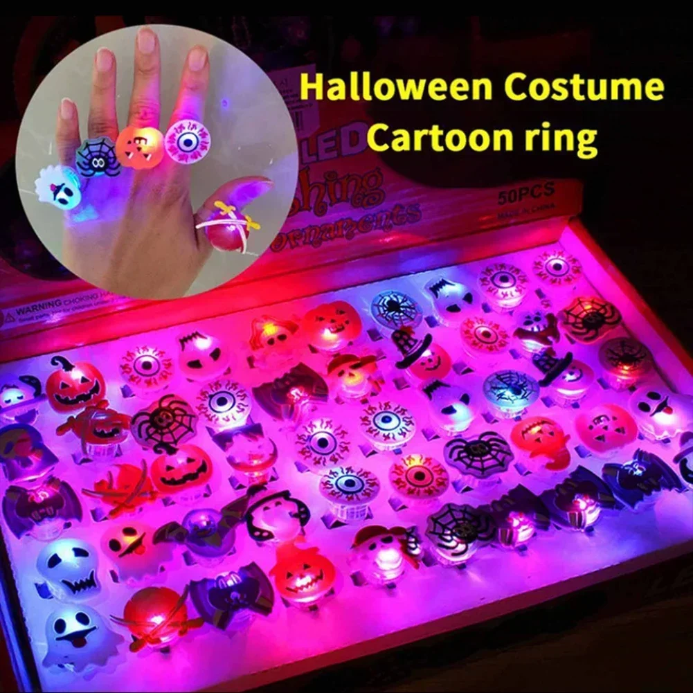 LED Halloween Rings Glowing Pumpkin Ghost Skull Spider Finger Luminous Rings Bracelet Halloween Party Cosplay Decoration Props