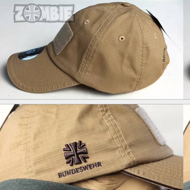 Gudejun Outdoor Tactical Khaki Sun Hat with Velcro Fastening and Baseball Cap Design view 2