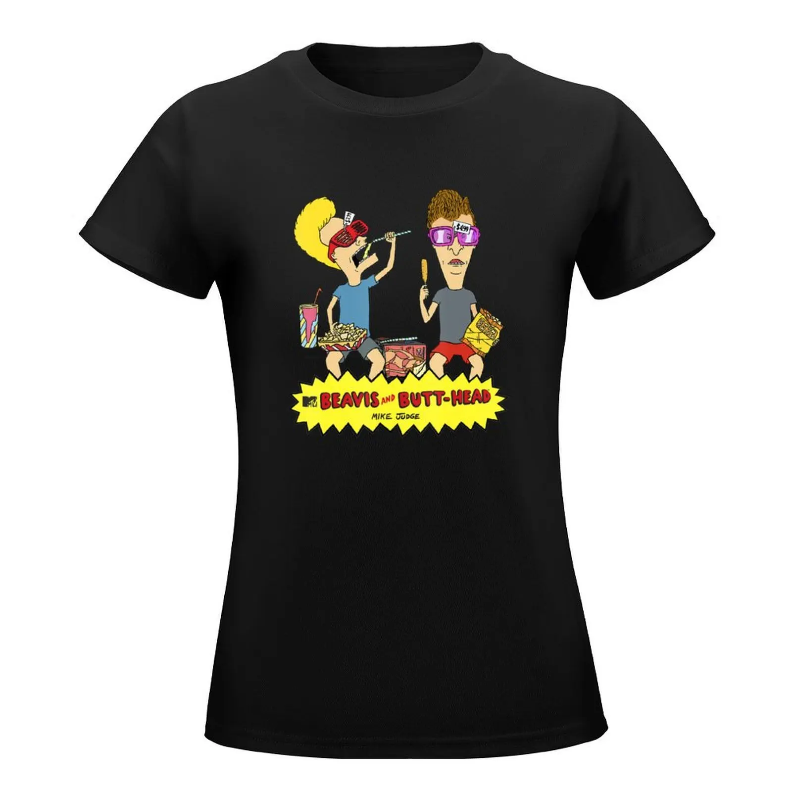 Cartoon Funny Nachos On The Couch T-Shirt funnys customs plus size tops T-shirts for Women