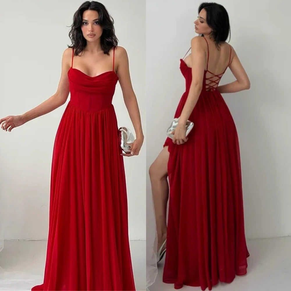 

Customized Classic Chiffon Evening Dress High Quality Spaghetti Straps Prom Dresses Delicate Sleeveless Special Occasion Gowns