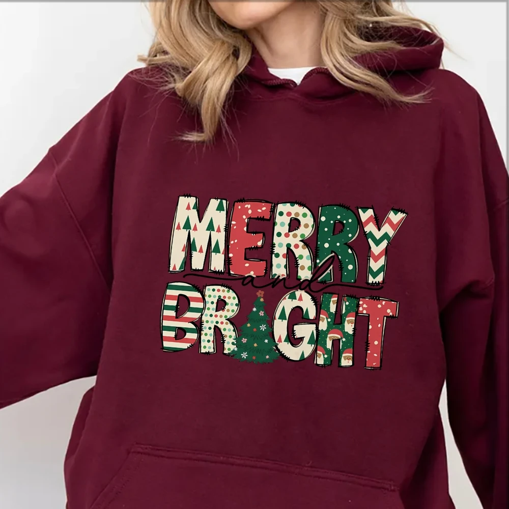 Топ в стиле Merry Bright Y2K для женщин, модный свитшот с графическим рисунком, повседневный пуловер, спортивная одежда с длинными рукавами, круглый вырез, Рождественский подарок