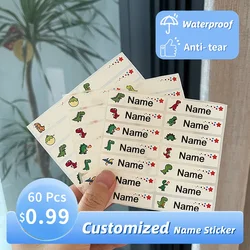 60pcs Custom Waterproof Hebrew Name Sticker Children Personalized Label Waterbottle Sticker Names Students School Stationery Tag