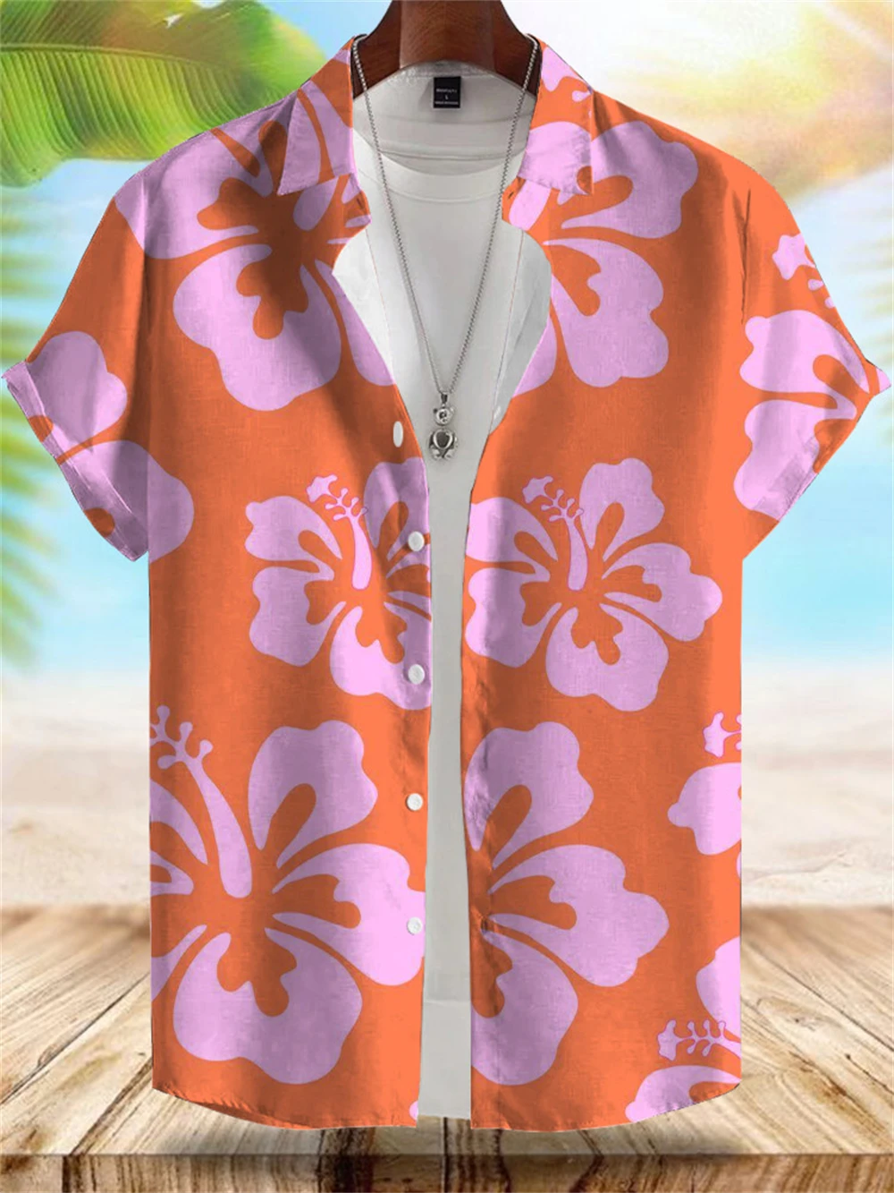 Herrenhemd im Hawaii-Stil am Meer, Sommerurlaub, lässiges Herren-Kurzarmhemd, Outdoor, Strand, lockeres, bequemes Herrenhemd