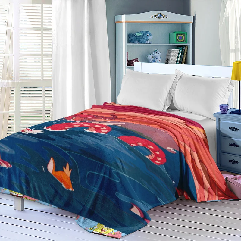 1pc Gyarados Rising from Depths Plush Throw Blanket - Vibrant Dragon & Sunset Design, Soft Flannel, Machine Washable, Perfect