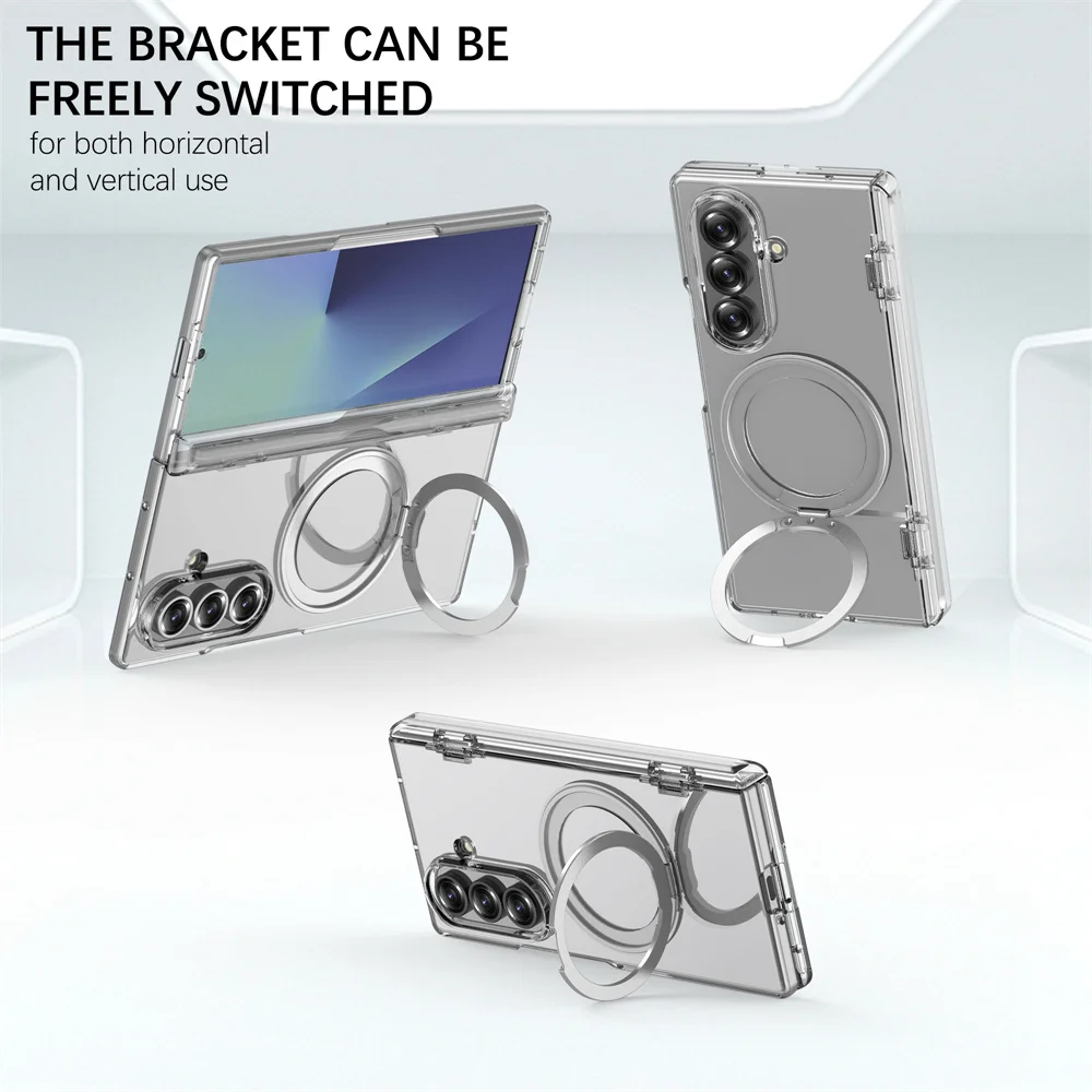 360 °   Funda de teléfono a prueba de golpes con bisagra de soporte magnético giratorio para Samsung Galaxy Z Fold 7 Fold7 para cubierta de carga inalámbrica Magsafe