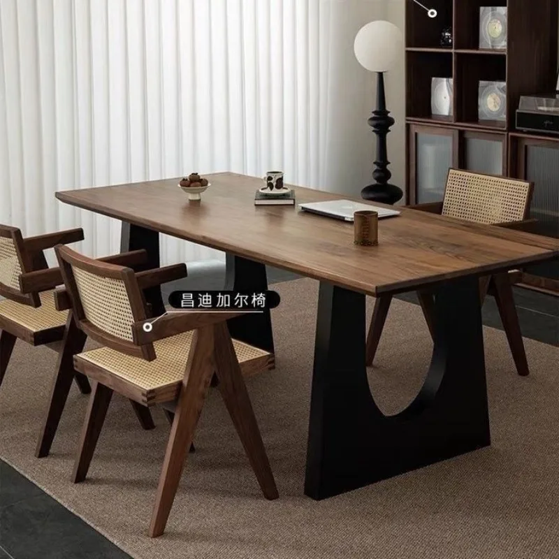 Solid wood dining table walnut color, living room, workbench, conference desk
