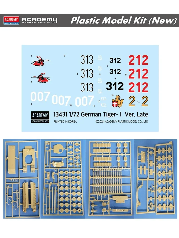 1/72 Academy Model 13431 German Heavy Tank, Tiger 1 Post-Production assembly Tank Scale Model Kit