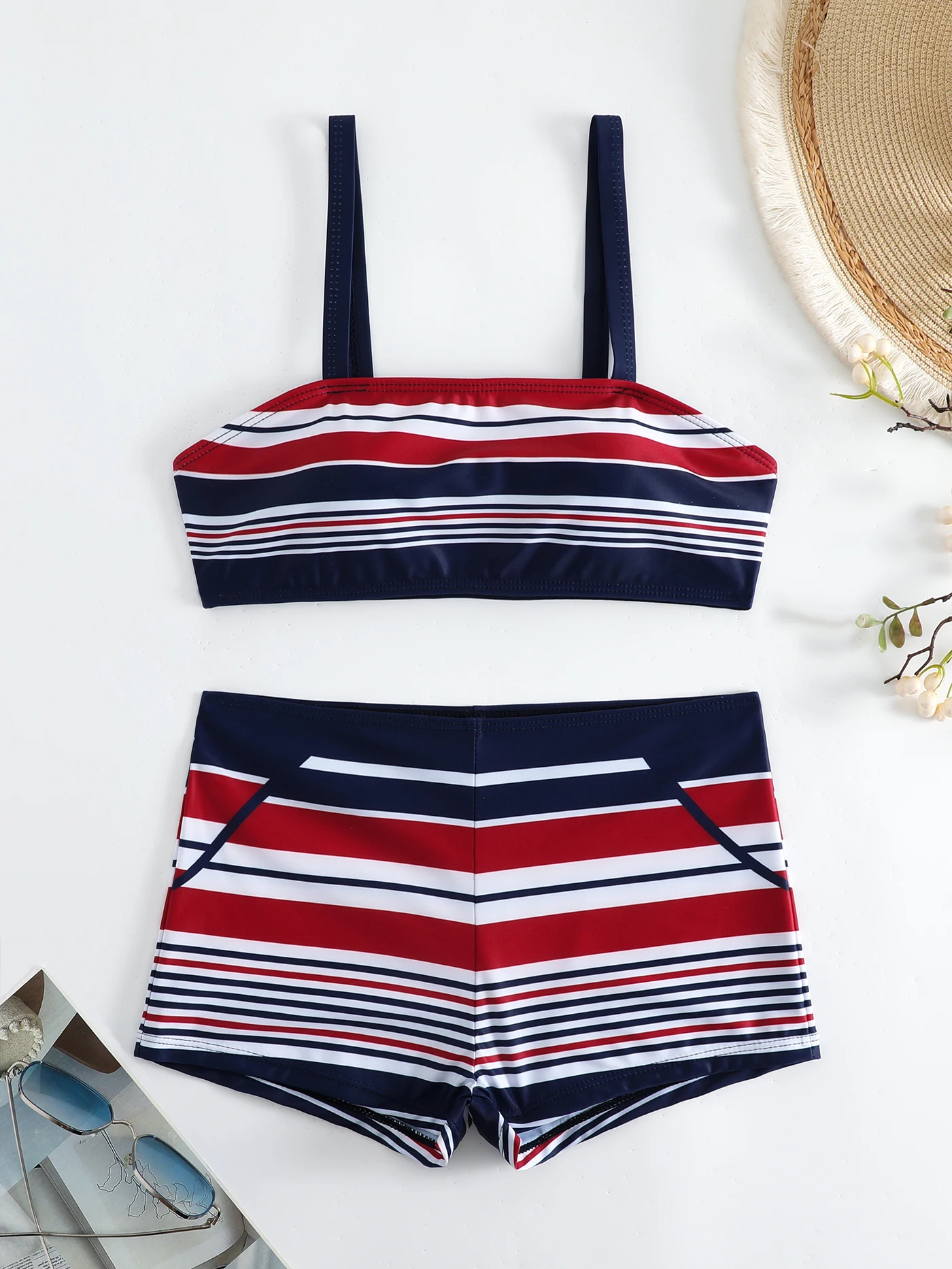 

Women's Floral Print Tankini Set, Elegant 2pcs Bikini Swimsuit with Adjustable Straps and High Waist Bottoms Summer Beachwear