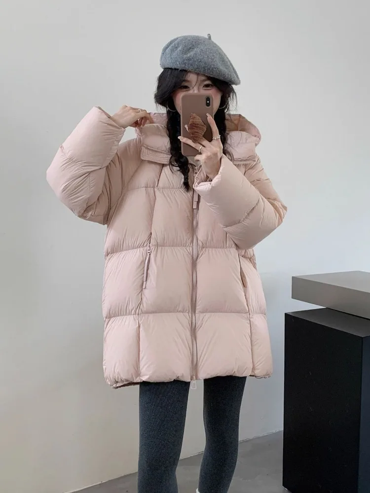 Neuer Winter-Daunenparka für Damen Weiße Entendaunen Kapuzenjacke Warme Winddichte Oberbekleidung Gesteppter Langarm-Mantel