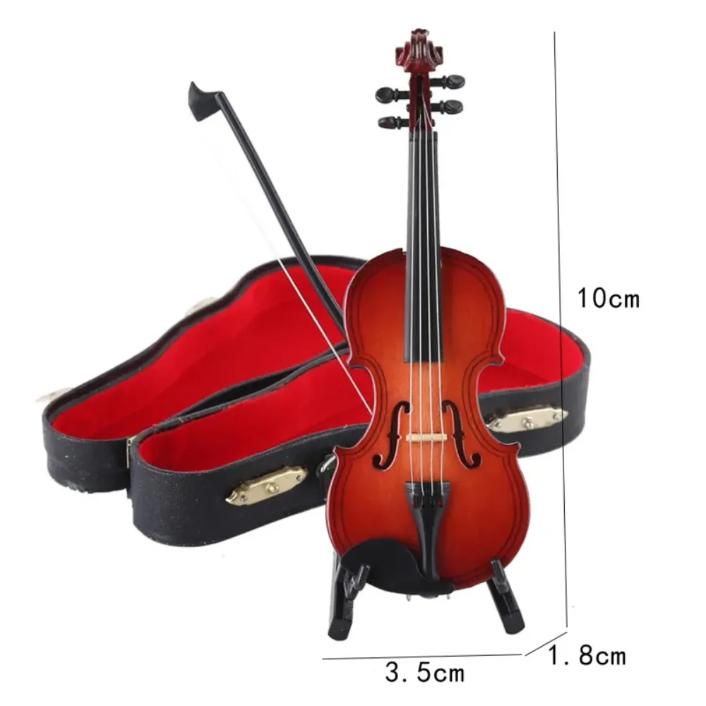 Mini violino multidimensional com suporte de madeira mogno mini instrumentos musicais ornamentos decorativos em miniatura modelo de violino